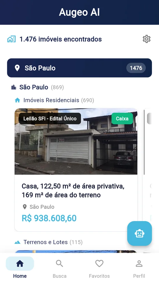 Tela Início do app Augeo AI
